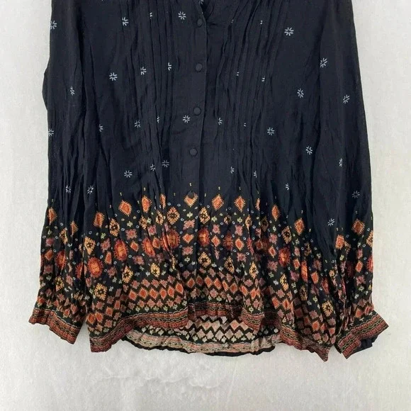 Vintage Coldwater Creek Blouse Women's Sz XS Black Southwestern Print Button Up - Picture 7 of 11